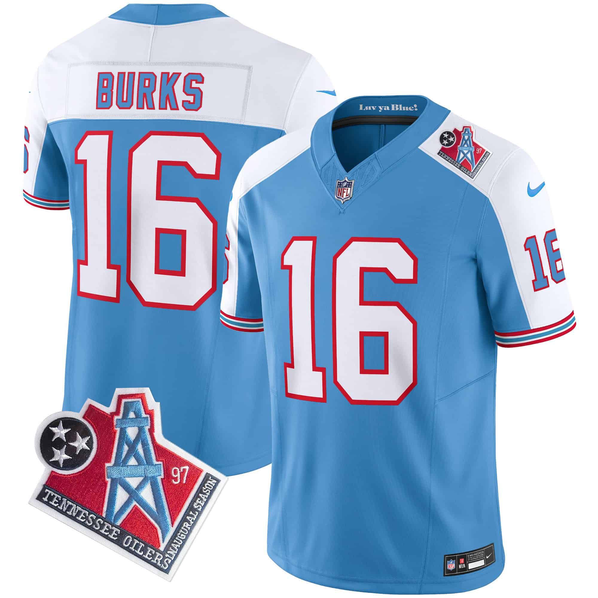 Men Tennessee Titans #16 Burks Light Blue 1997 Throwback 2024 Nike Limited Vapor NFL Jersey style 1